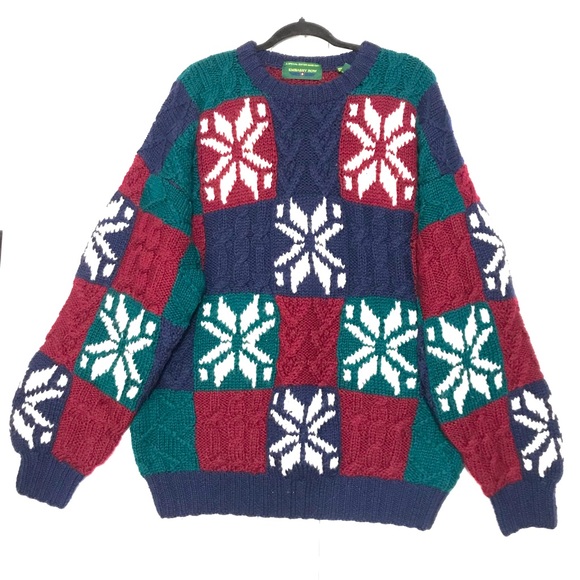 Vintage Other - Vintage Hand Knit Wool Embassy Row Color Block Chunky Grandpa Sweater Medium